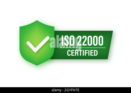 Icône néon de badge certifié ISO 22000.Timbre de certification. Illustration de Vecteur