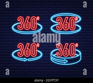 Néon de l'icône angle de 360 degrés.Symbole mathématique géométrique.Rotation complète Illustration de Vecteur