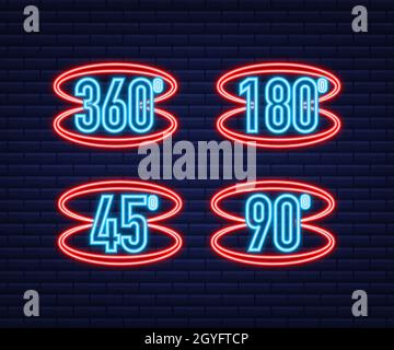Néon de l'icône angle de 360 degrés.Symbole mathématique géométrique.Rotation complète Illustration de Vecteur