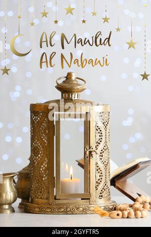 Carte de vœux pour Mawlid al-Nabi (anniversaire du prophète Mahomet) Banque D'Images