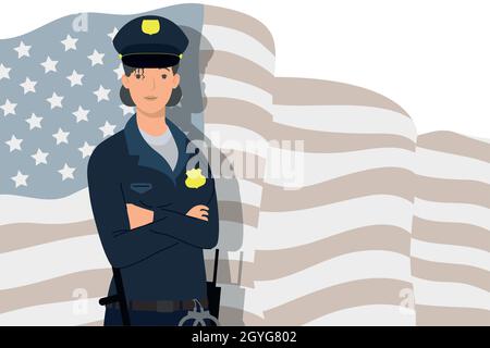 agent de police féminin avec drapeau américain Illustration de Vecteur
