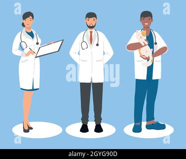 professionnels trois travailleurs groupe de caractères Illustration de Vecteur