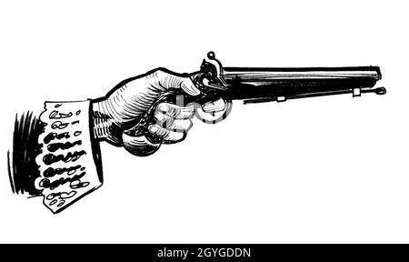 Pistolet duel à main, dessin noir et blanc Banque D'Images