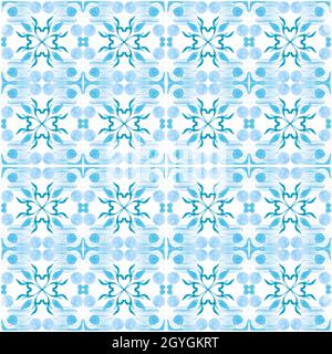 Motif azulejo aquarelle sans coutures. Carreaux traditionnels portugais en céramique. Arrière-plan abstrait dessiné à la main. Aquarelles pour textiles, papiers peints, Banque D'Images