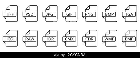 Icône formats de fichier image. Ensemble d'icônes de ligne de différents formats d'image. Icônes de fichier image. Illustration vectorielle. Illustration de Vecteur