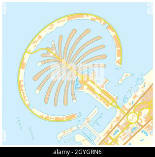 Carte routière vectorielle des îles Palm Jumeirah, Dubaï, Émirats arabes Unis Illustration de Vecteur