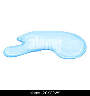 Flaque d'eau de style dessin animé isolée sur fond blanc. Déversement, lac ou liquide. Elément de conception. Objet saisonnier. Illustration vectorielle Illustration de Vecteur