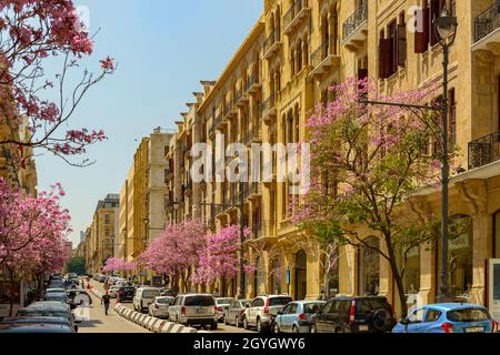 LIBAN, BEYROUTH, MARFAA, AL LENBI STREET AU CENTRE-VILLE AU PRINTEMPS Banque D'Images