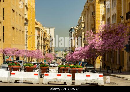 LIBAN, BEYROUTH, MARFAA, AL LENBI STREET AU CENTRE-VILLE AU PRINTEMPS Banque D'Images