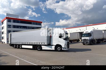 Chargement de chariots dans un dépôt d'une agence d'expédition - Transport et logistique dans le commerce des marchandises Banque D'Images