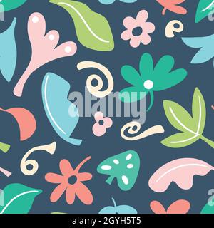 Motif abstrait de feuilles et de fleurs.Illustration vectorielle sans couture de la nature, élément de design moderne et tendance. Illustration de Vecteur