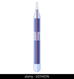 thermomètre au mercure, contrôle de la température corporelle dans un style plat isolé sur fond blanc Illustration de Vecteur