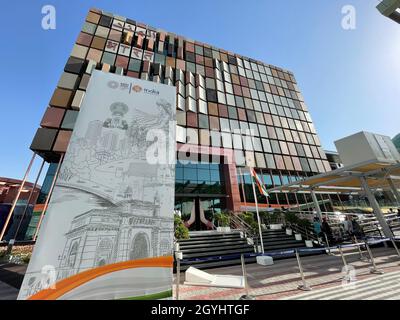 (211008) -- DUBAÏ, 8 octobre 2021 (Xinhua) -- photo prise le 7 octobre 2021 montre le pavillon de l'Inde Expo 2020 Dubai à Dubaï, aux Émirats arabes Unis.Après un délai d'un an dû à la pandémie COVID-19, l'Expo 2020 Dubai, très attendue, a ouvert ses portes aux visiteurs le 1er octobre.(Xinhua/su Xiaopo) Banque D'Images