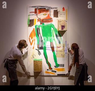 Christie's, Londres, Royaume-Uni.8 octobre 2021.Œuvres de Jean-Michel Basquiat, Peter Doig, David Hockney et Bridget Riley dans le cadre de la vente en soirée du 20e/21e siècle, y compris l'italien.Image: JEAN-MICHEL BASQUIAT (1960-1988), parce qu'il fait mal aux poumons, 1986.Estimation: £7,000,000 - 10,000,000.Crédit : Malcolm Park/Alay Live News Banque D'Images
