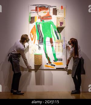 Christie's, Londres, Royaume-Uni.8 octobre 2021.Œuvres de Jean-Michel Basquiat, Peter Doig, David Hockney et Bridget Riley dans le cadre de la vente en soirée du 20e/21e siècle, y compris l'italien.Image: JEAN-MICHEL BASQUIAT (1960-1988), parce qu'il fait mal aux poumons, 1986.Estimation: £7,000,000 - 10,000,000.Crédit : Malcolm Park/Alay Live News Banque D'Images