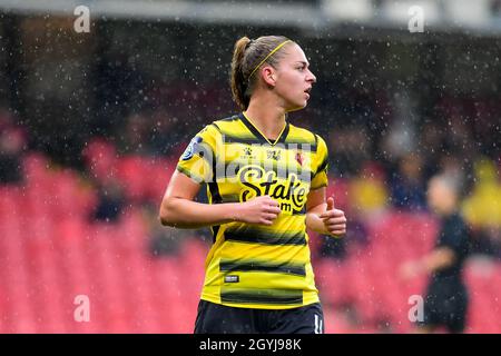 Ylenia Priest (4 Watford) pendant le championnat FA féminin - Watford / Charlton Athletic au stade Vicarage Road - Angleterre Banque D'Images