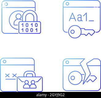 Jeu d'icônes de vecteur linéaire de gradient de cryptage de mot de passe Illustration de Vecteur