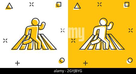 Icône de passage piéton dans le style comique. Les gens de la passerelle signe illustration vectorielle de signe sur fond blanc isolé. Jeu de barres d'effet de navigation Illustration de Vecteur