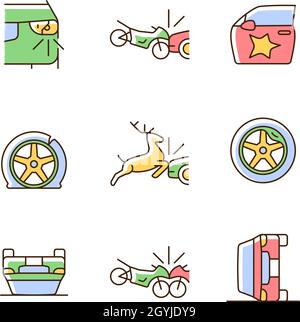 Les accidents de voiture courants sont des icônes de couleur RVB définies Illustration de Vecteur