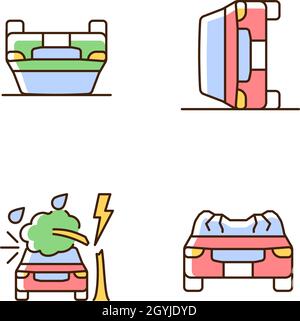 Collision de véhicule à moteur icônes de couleur RVB définies Illustration de Vecteur