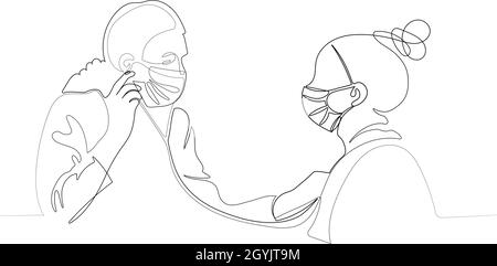 Médecin dans le masque médical tenir le stéthoscope Illustration de Vecteur