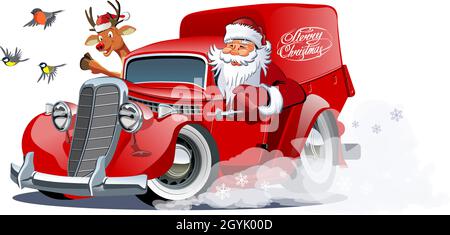 Fourgonnette de livraison de Noël style caricature rétro.Format de vecteur eps-10 disponible séparé par des groupes avec effets de transparence pour repeindre en un clic Illustration de Vecteur