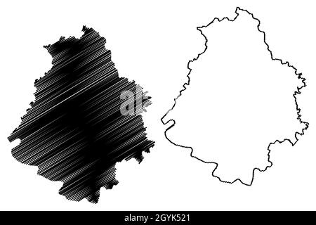 Illustration vectorielle de la carte du district de Kanpur Dehat (État de l'Uttar Pradesh, République de l'Inde), schéma de scribble carte de Kanpur Dehat Illustration de Vecteur