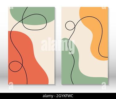 Peinture moderne abstraite.Ensemble de formes géométriques fluides.Décoration maison.Imprimé art moderne.Design contemporain. Illustration de Vecteur