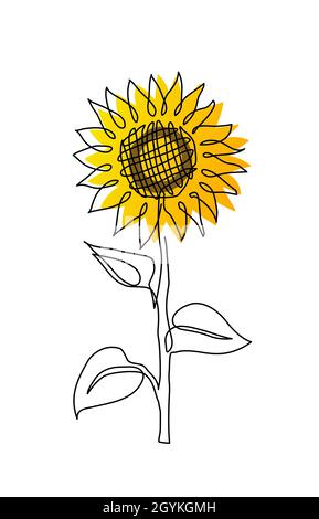 Illustration d'une simple ligne vectorielle de tournesol.Un dessin d'art en ligne de tournesol Illustration de Vecteur