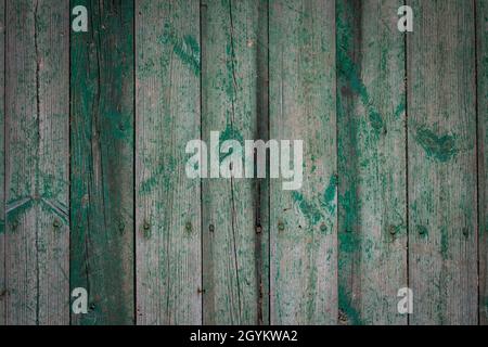 Bois d'une vieille maison.Gros plan.Texture de bois vert patiné.Arrière-plan. Banque D'Images