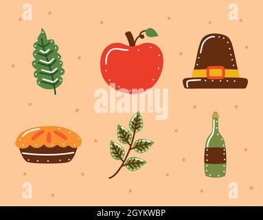 six icônes de célébration de thanksgiving Illustration de Vecteur