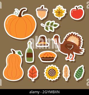 quatorze icônes de célébration de thanksgiving Illustration de Vecteur