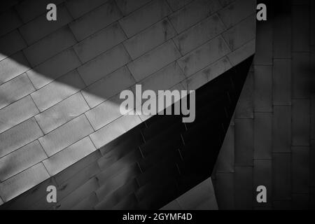 Gros plan noir et blanc sur l'architecture de Chicago, créant une image abstraite Banque D'Images