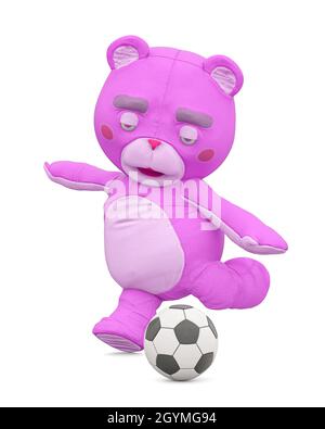 mignon ours joue au football, illustration 3d Banque D'Images