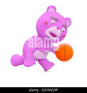 mignon bear joue au basket-ball, illustration 3d Banque D'Images