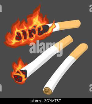 Cigarette Burning stages dessin animé ensemble d'éléments, vecteur de couleur isolé, horizontal Illustration de Vecteur