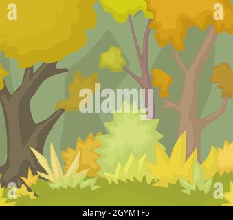 Automne forêt définition fond dessin animé couleur vecteur illustration, horizontal Illustration de Vecteur