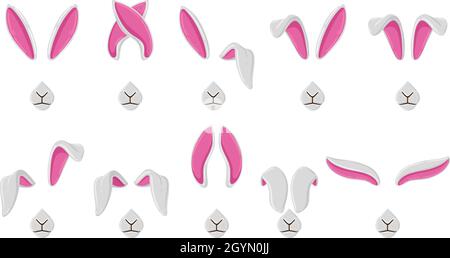 Oreilles de lapin de dessin animé, oreilles de lapin mignon selfie ou masques de chat vidéo.Les oreilles et le nez de lapin selfie filtres ou mobile photo éditeur scénario jeu d'illustrations Illustration de Vecteur