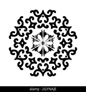 Ornement circulaire abstrait noir isolé sur fond blanc.Décoration circulaire Mandala.Motif oriental.Pour pochoir, tatouage, marqueterie, laser Illustration de Vecteur