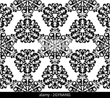 Motif à partir de motifs de mandala en dentelle vintage.Arrière-plan vectoriel sans couture avec ornements arabesques.Noir et blanc.Pour le tissu, la tuile, le papier peint ou Illustration de Vecteur