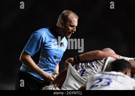 Stade Twickenham Stoop, Royaume-Uni.8 octobre 2021.Arbitre Wayne Barnes pendant le jeu Gallagher Anglais Premiership entre Harlequins et Bristol Bears: Credit: Ashley Western/Alay Live News Banque D'Images