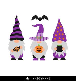 Nains d'Halloween.Personnages de dessin animé mignons.Modèle vectoriel pour affiche typographique, carte de vœux, bannière, autocollant, etc Illustration de Vecteur