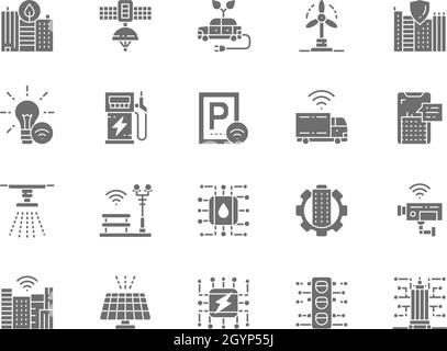 Ensemble d'icônes Smart City Gray.Clean Town, Space satellite Station et bien plus encore. Illustration de Vecteur