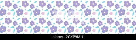 Bordure vectorielle sans coutures fluo ludique. Fleurs vives colorées dans un style rétro. Banderole en forme de caniche fantaisie dessinée à la main. Pour un style moderne et naturel Illustration de Vecteur