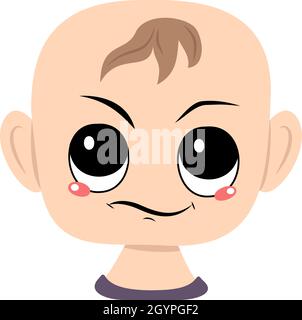 Enfant avec des émotions de visage suspect, mécontent.Tête de bébé mignon avec l'expression agacée Illustration de Vecteur