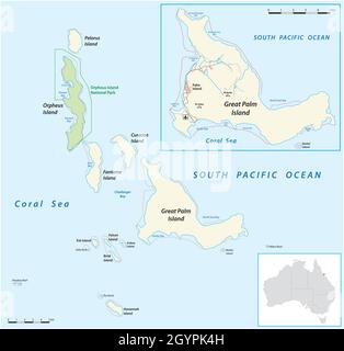 Carte vectorielle des îles Palm, Queensland, Australie Illustration de Vecteur