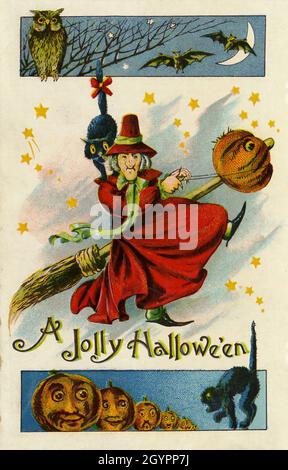 Carte de fête d'Halloween vintage / antique / carte postale « A Jolly Halloween ». Banque D'Images