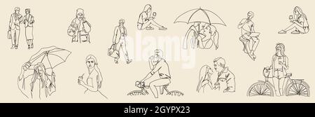 Décoration divers corps pour hommes femmes cadre cadre bordure arrière-plan.Communauté de foule de groupes multiethniques.Dessin à la main de la ligne de grunge de la queue de coodle b Illustration de Vecteur