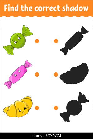 Trouvez l'ombre correcte.Feuille de travail de développement de l'éducation.Jeu assorti pour enfants.Page d'activité couleur.Thème anniversaire.Joli personnage.Vecteur illustrat Illustration de Vecteur