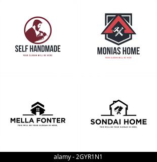 Ensemble de réparation à domicile logo homme de travail Illustration de Vecteur